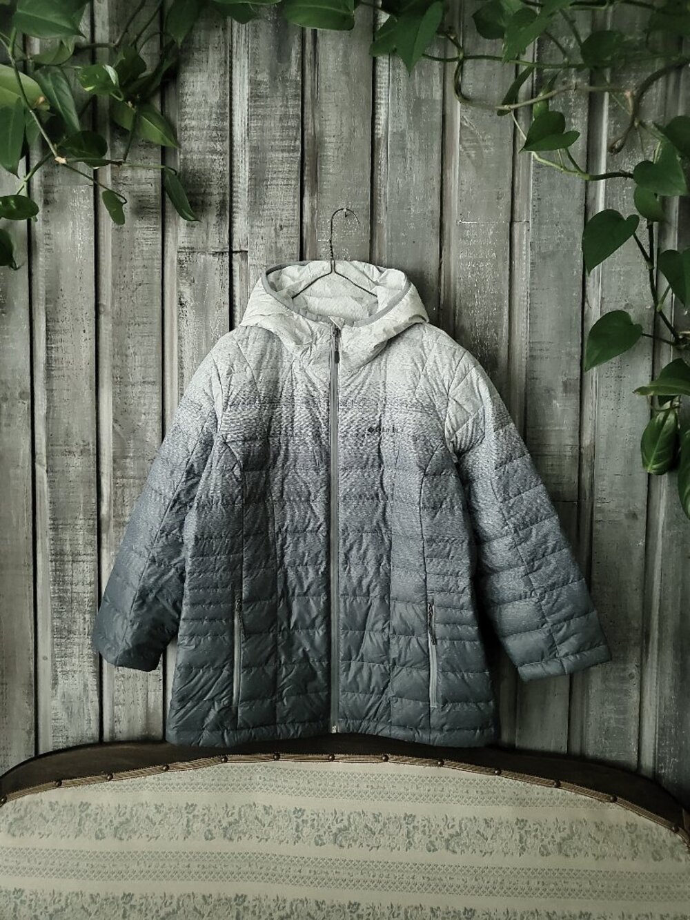 COLUMBIA OMNI-HEAT 590 TURBODOWN OMBRE PUFFER JACKET | WINTER HOODED PARKA LARGE